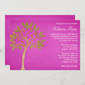 ライフツリーの渦巻きピンクのバット・ミッツヴァ招待状 招待状 (正面/裏面)