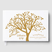 ライフツリーモダン金ゴールドスクリプトのお祝い ゲストブック (正面)