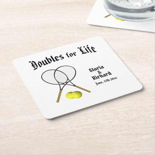 ライフテニス結婚のダブルス スクエアペーパーコースター (アングル)
