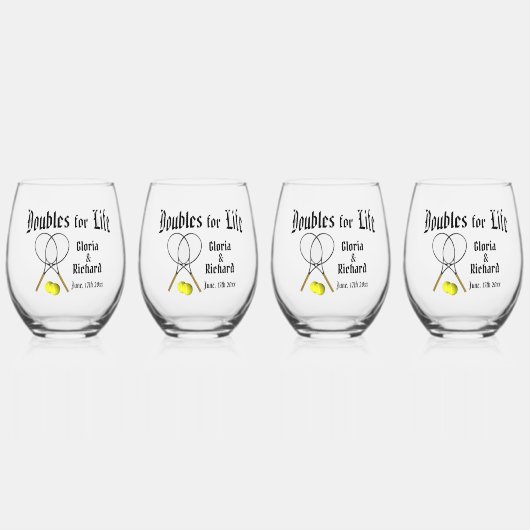 ライフテニス結婚のダブルス ステムなしワイングラス (正面)