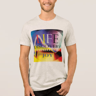 "ライフディスカバリーチャレンジ喜び"ブルーレッドイエローアート トライブレンドTシャツ
