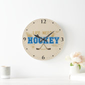 ライフニーズHockey Man Cave Room Decor ラージ壁時計 (ホーム)