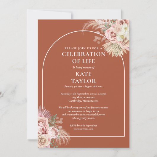 ライフパンパスグラスの葬儀お祝い 招待状 (正面)