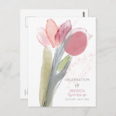 ライフピンクチューリップの水彩お祝い ポストカード (正面/裏面)