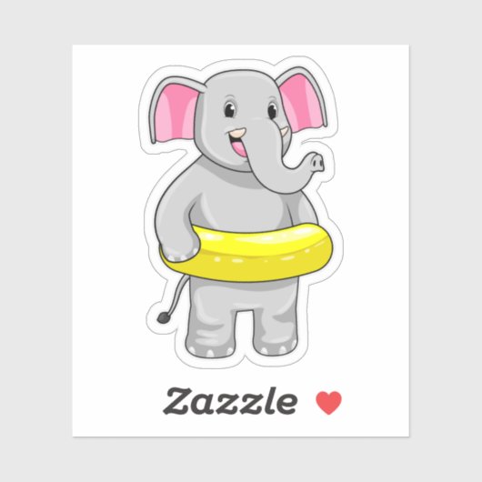 ライフブイで泳いでいる象 シール (シート)