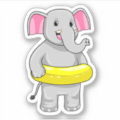 ライフブイで泳いでいる象 シール (正面)