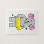 ライフブイで泳いでいる象 ジグソーパズル (横)