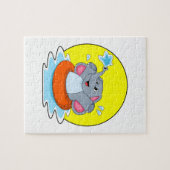 ライフブイで泳いでいる象 ジグソーパズル (横)