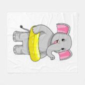 ライフブイで泳いでいる象 フリースブランケット (正面(横))