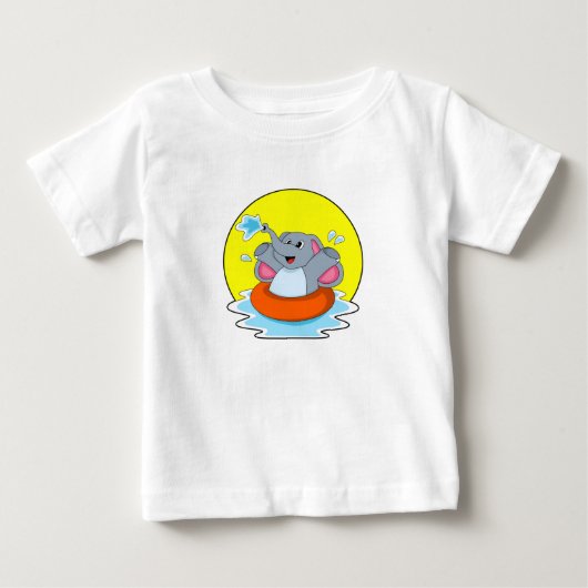ライフブイで泳いでいる象 ベビーTシャツ (正面)