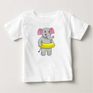 ライフブイで泳いでいる象 ベビーTシャツ