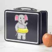 ライフブイで泳いでいる象 メタルランチボックス (インサイチュ)