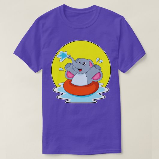 ライフブイで泳いでいる象 Tシャツ (デザイン正面)
