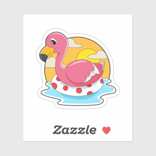 ライフブイで泳ぐフラミンゴ シール (シート)