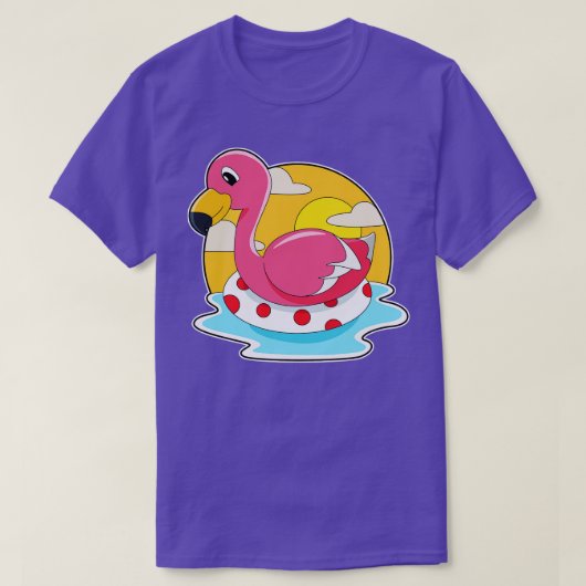 ライフブイで泳ぐフラミンゴ Tシャツ (デザイン正面)