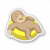 ライフブイと泳ぐモグラ シール (正面)