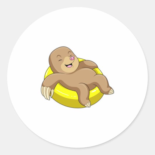 ライフブイと泳ぐモグラ ラウンドシール (正面)