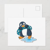 ライフブイを備えたペンギン ポストカード (正面/裏面)