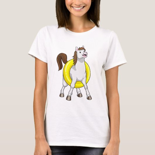 ライフブイを持つ水泳馬 Tシャツ (正面)