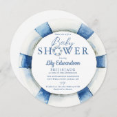 ライフブイ航海のモノグラム赤ちゃんシャワー 招待状 (正面/裏面)