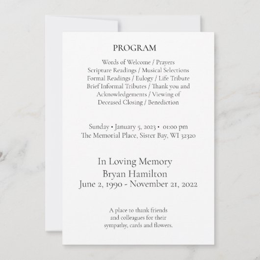 ライフプログラムのレース枠葬儀お祝い 招待状 (裏面)