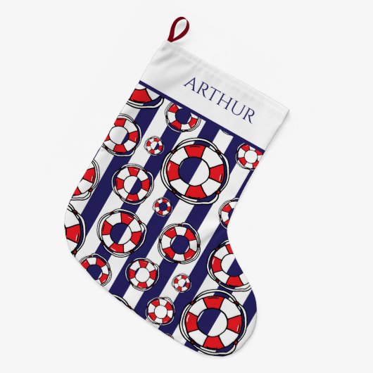 ライフベル航海のト沿岸ボート ラージクリスマスストッキング (正面 (吊り時))