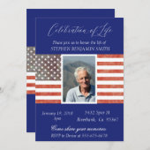 ライフメモリアルベテラン旗 青での生命のお祝い 招待状 (正面/裏面)