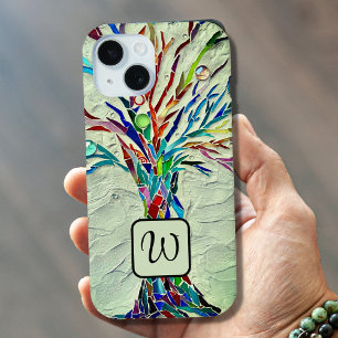 ライフモザイクグリーンのモノグラムツリー iPhone 15ケース