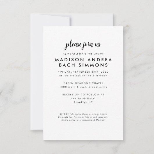 ライフモダンフォト葬儀の予算お祝い ノートカード (裏面)