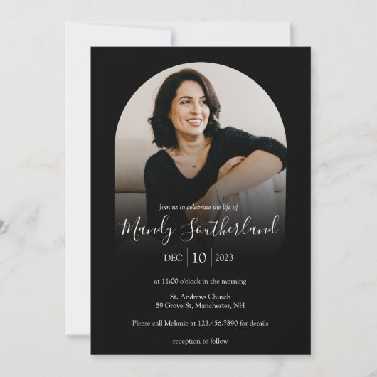 ライフモダンブラックアーチ写真枠のお祝い 招待状 (正面)