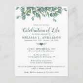 ライフユーカリの緑の葬儀のお祝い インビテーションポストカード (正面)