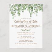 ライフユーカリの緑の葬儀のお祝い インビテーションポストカード (正面)