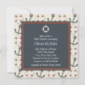 ライフリングや輪いかりボーイズ航海のベビーシャワー 招待状 (裏面)