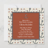 ライフリングや輪いかりボーイズ航海のベビーシャワー 招待状 (裏面)