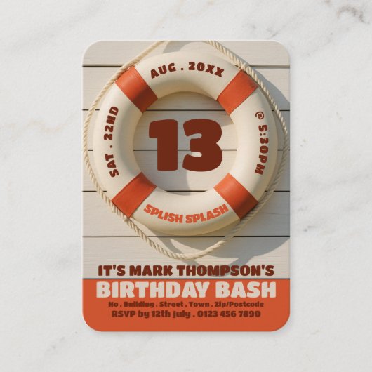 ライフリングや輪、プールパーティー誕生日配布資料チケット 名刺 (正面)