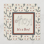 ライフリングアンカー男子 Nautical ベイビーシャワー 招待状 (正面/裏面)