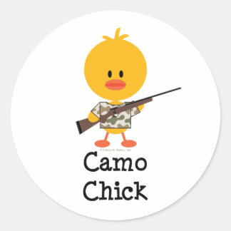 ライフルの狩りの迷彩柄のひよこのステッカー ラウンドシール