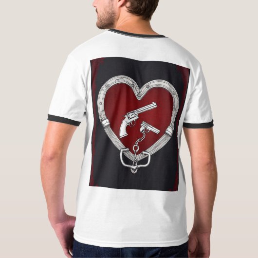 ライフル伝統的ガン付きアメリカのタトゥーデザイン Tシャツ (裏面)