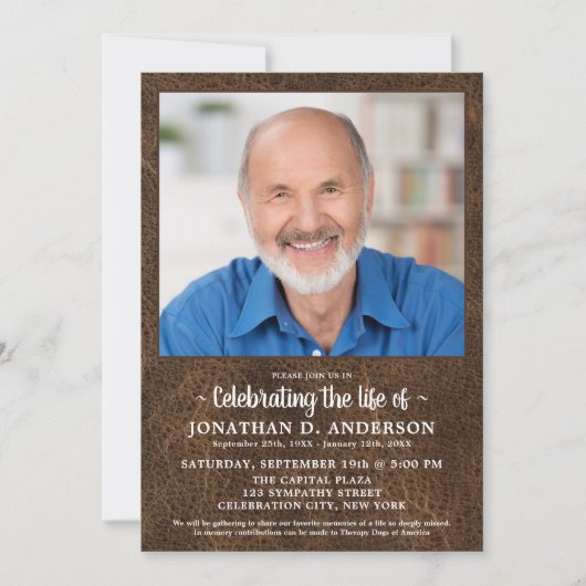 ライフレザーのフェイクお祝い写真葬儀 招待状 (正面)