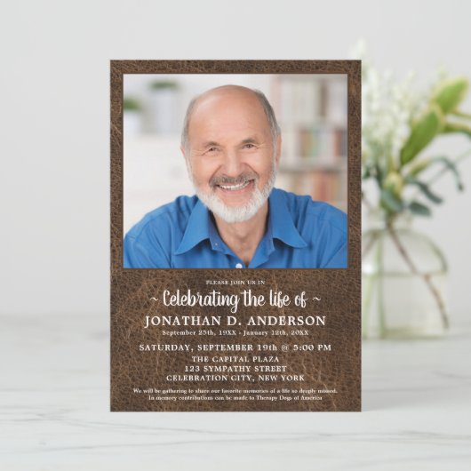 ライフレザーのフェイクお祝い写真葬儀 招待状 (スタンド正面)