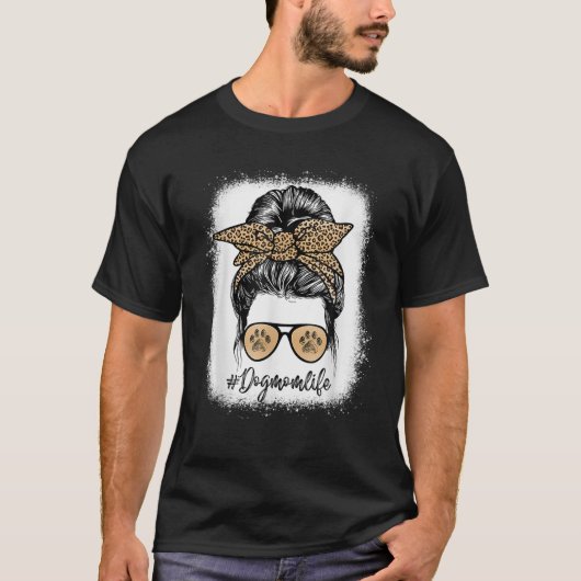 ライフ乱雑な犬ママBun Leopardプリントドッグ恋人モト Tシャツ (正面)
