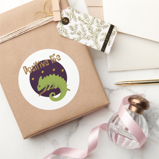 ライフ前向きかわいいおもしろいキュート緑カメレオン ラウンドシール (ギフト)