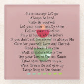 ライフ前向き引用文ハピネスピンク抽象芸術 ガラスコースター (正面)