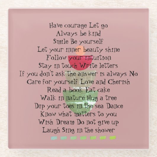 ライフ前向き引用文ハピネスピンク抽象芸術 ガラスコースター (正面)