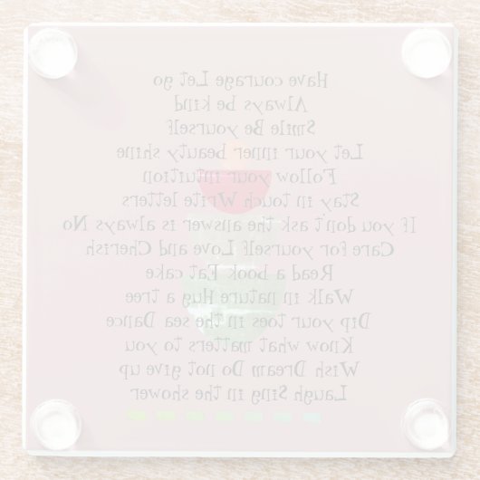 ライフ前向き引用文ハピネスピンク抽象芸術 ガラスコースター (裏面)