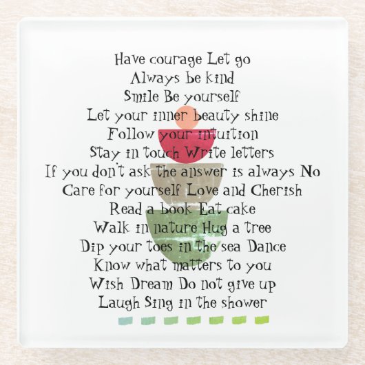 ライフ前向き引用文ハピネス抽象芸術白 ガラスコースター (正面)