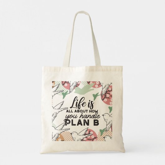 ライフ引用文と幾何学的春自然パターン トートバッグ (裏面)