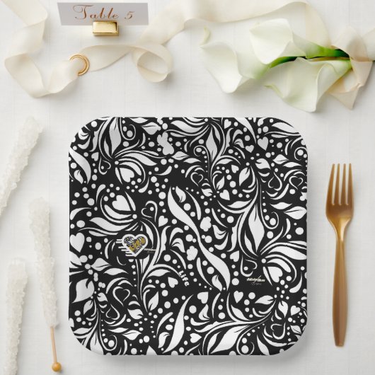 ライフ引用文ブラック紙プレートズバイアディラアコー ペーパープレート (ウェディング)