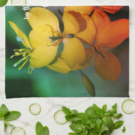 ライフ感動的引用文フラワー抽象芸術  キッチンタオル