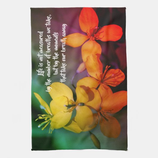 ライフ感動的引用文フラワー抽象芸術  キッチンタオル (縦)